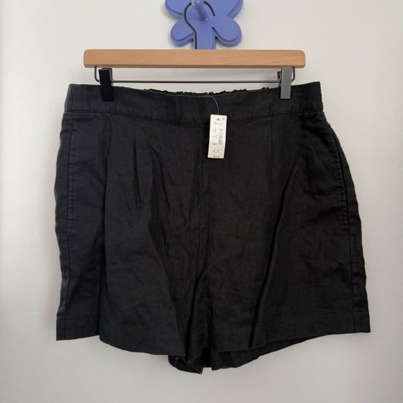 Madewell Large NEW Clean Pull-On Shorts Linen Black Classic Vacation Resort - Picture 2 of 7